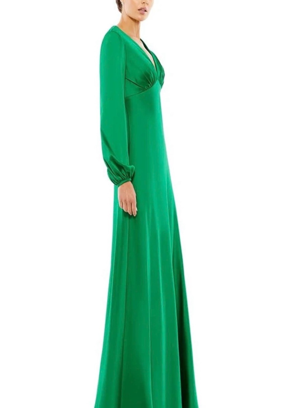 Mac Duggal Emerald Green V-Neck Long Sleeve Maxi Gown